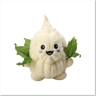 Cute Garlic Vampire Plushie in Leafy Cape Design Posters and Art